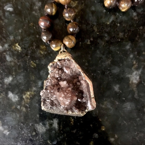 Natural Tiger Eye Druzy Pendant Necklace - Picture 4 of 6
